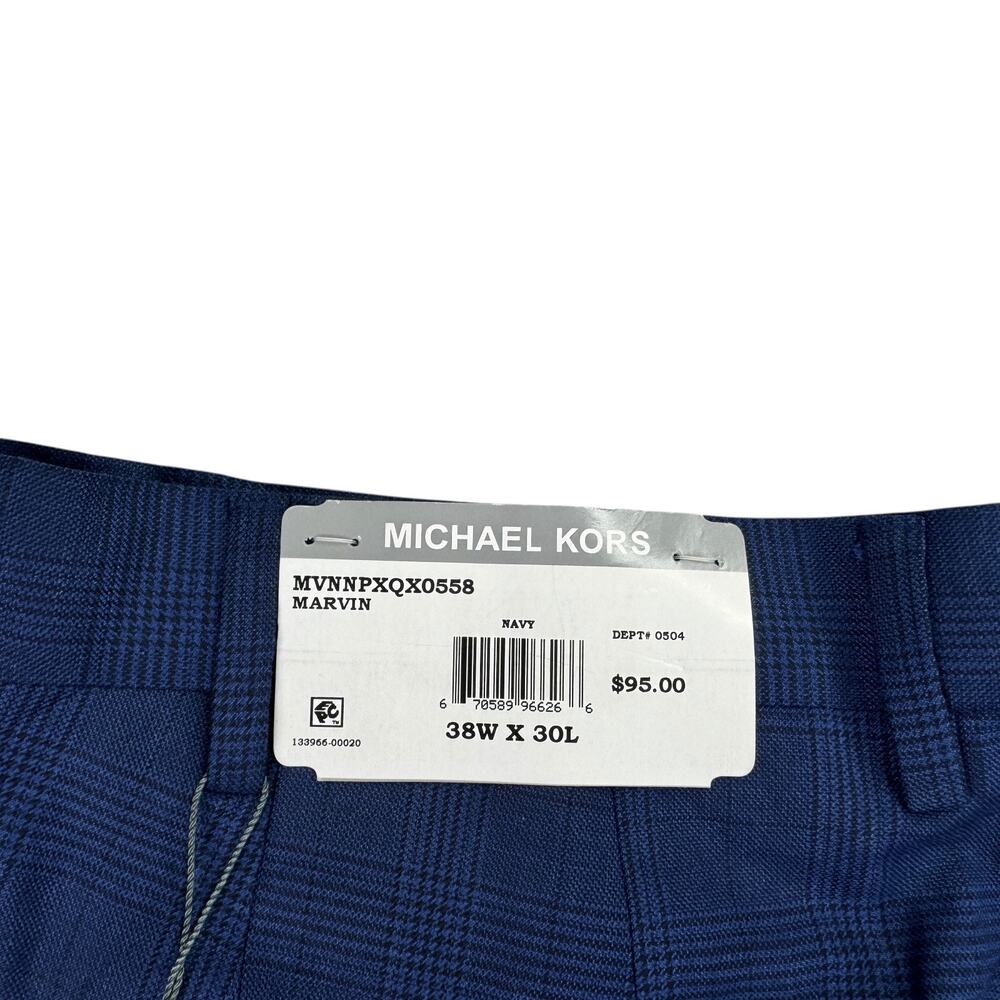 Michael Kors Mens Marvin Classic Fit Plaid Stretch Dress Pants Navy Blue 38x30 - Picture 5 of 7